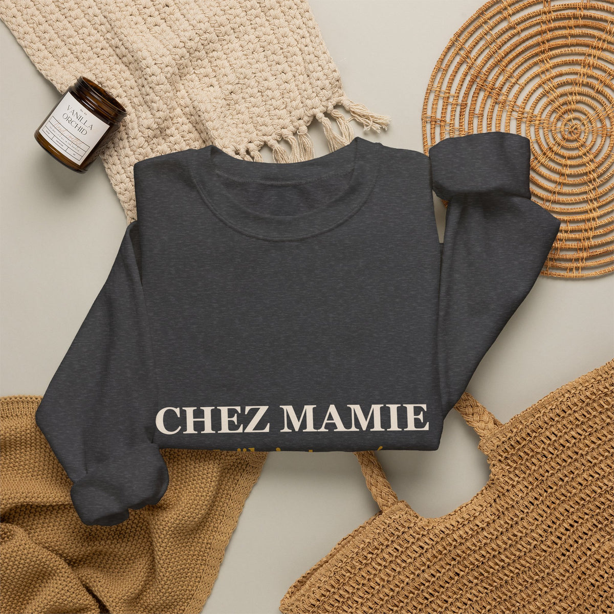 Sweat Noël Chez Mamie gris – idée cadeau famille
