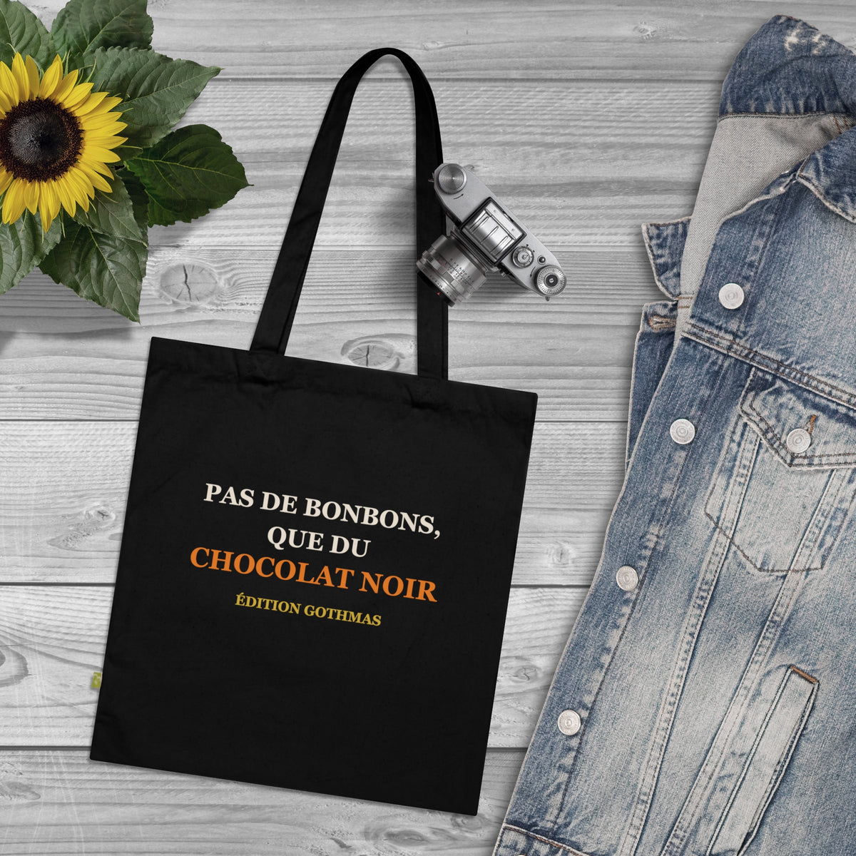 Tote bag Halloween « Pas de bonbons, que du chocolat noir » – Édition Gothmas